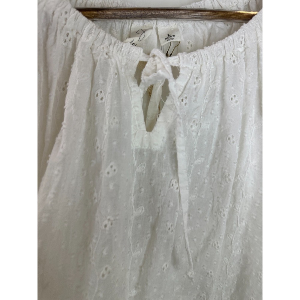 New Joie White Eyelet Cotton Blouse Size Large Top Boho Peasant Cottagecore - Picture 5 of 11